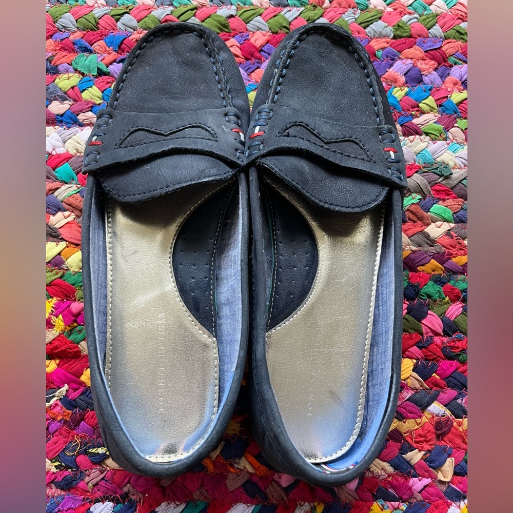 TOMMY HILFIGER NAVY BLUE SOFT LEATHER DRIVER MOCCASIN SHOES